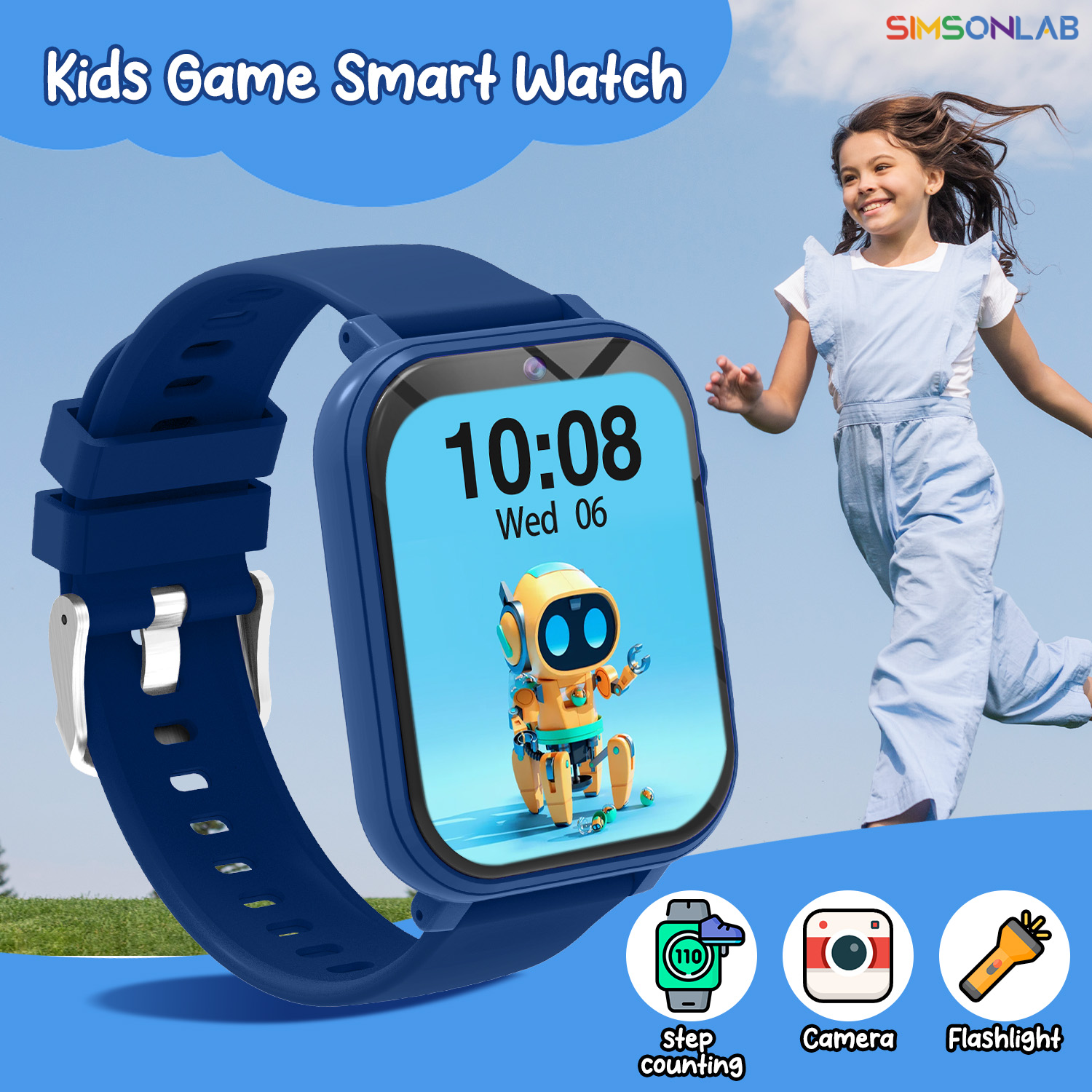 Smartwatch Watches For Kid Girl - キッズスマートウォッチゲームカメラ懐中電灯睡眠モニタリング大容量バッテリーステップカウンター男の子女の子子供スマートウォッチギフト