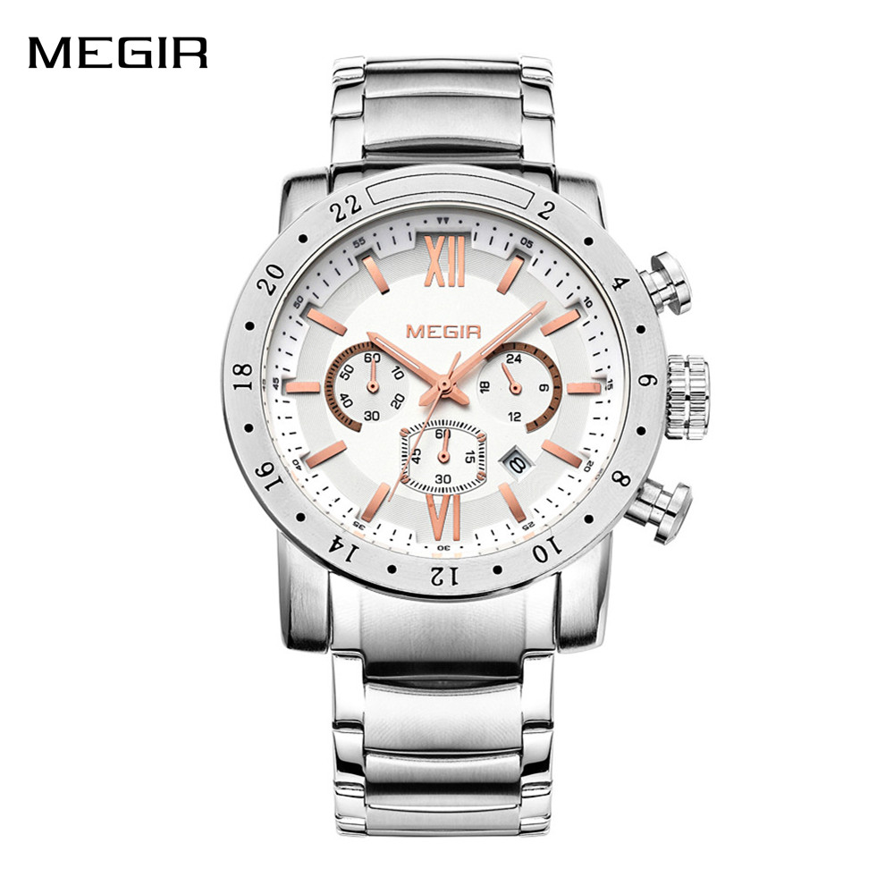 Smartwatch Watches For Men Digital - MEGIR ステンレススチール カジュアル腕時計 メンズ 防水 発光ダイヤル