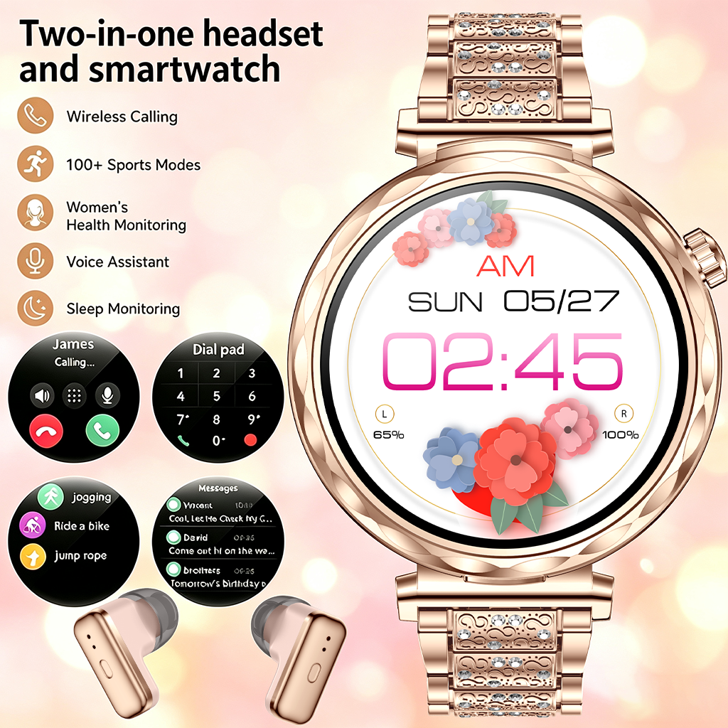 Smartwatch Noise Watches - 2in1 TWSヘッドセット搭載スマートウォッチ 1.43インチ 男女兼用 スポーツフィットネス 心拍数健康ウォッチ