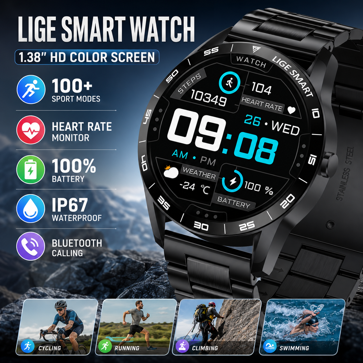 Smartwatch Watches Birthday Gift For Men - LIGE 新しいスマートウォッチ男性 Bluetooth 通話メンズ腕時計健康モニタースポーツ防水スマートウォッチ男性のためのホリデー誕生日ギフト
