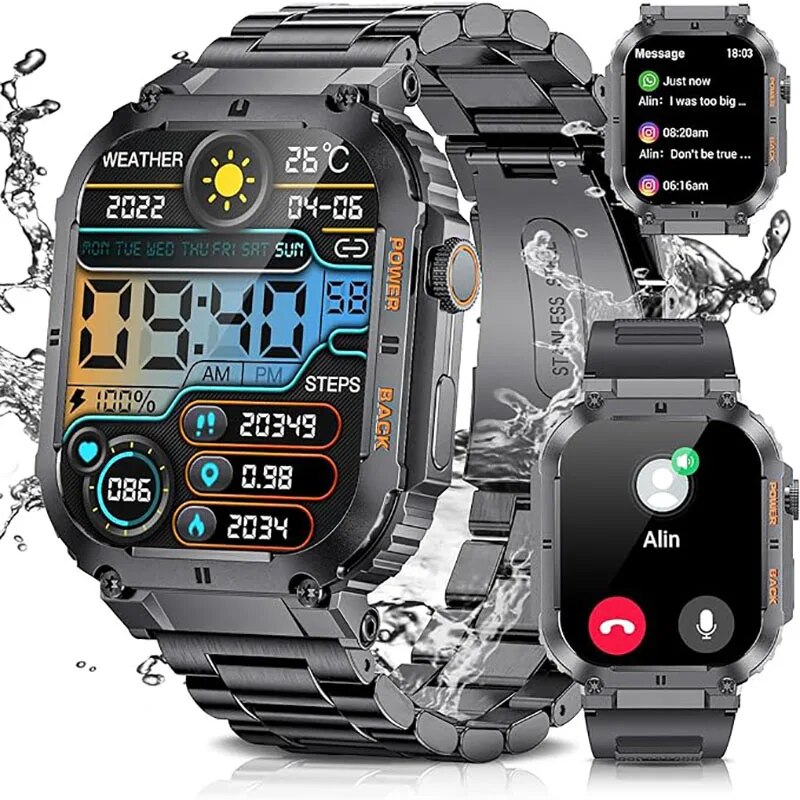 Smartwatch Watches For Men Digital - Lige-男性用アウトドアスポーツフィットネススマートウォッチ、1.96インチスクリーン、Bluetooth通話、防水ウォッチ、血中酸素