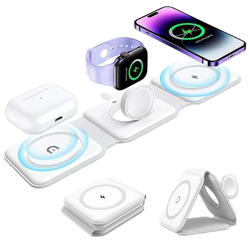 Smartwatch Phone Watches - 3-in-1 磁気折りたたみ式ワイヤレス充電器、15W急速充電、USB Type-C、携帯電話、時計、イヤホン用
