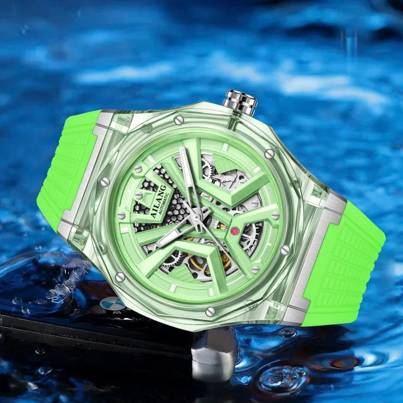 Smartwatch Watches For Men Brands - AILANG ブランドスポーツメンズ機械式時計の高級ラバーストラップ防水発光手ファッションスケルトン自動腕時計メンズ