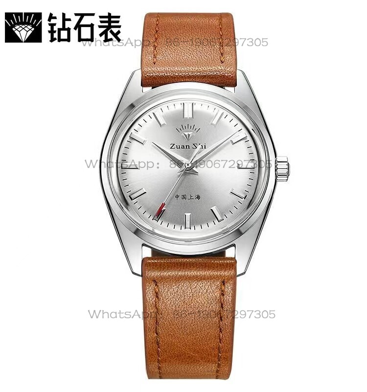Leather Watch Strap - マジックシティウォッチ 上海ダイヤモンドブランド腕時計、レトロレザーストラップ、本格シンプル国産腕時計、メンズ手巻き機械式腕時計