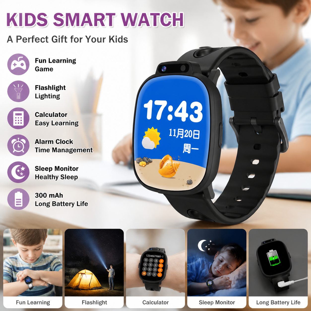 Smartwatch Digital Watches For Kid Boy With Alarm - 子供用スマートウォッチ 男の子 女の子向け タッチスクリーン デジタルウォッチ ゲーム付き