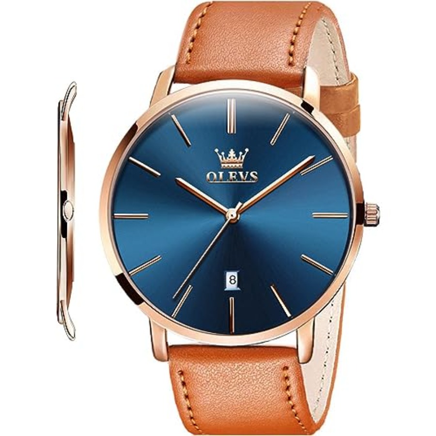 Smartwatch Watches For Men Digital - OLEVS メンズレザーウォッチブラック超薄型 6.5 ミリメートルミニマリストドレスファッションシンプルカジュアル防水日付時計男性用