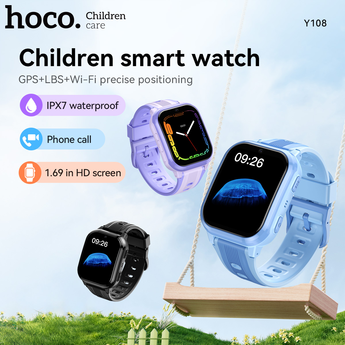 Smartwatch Watches For Kid Girl - HOCO Y108 1.69インチHD液晶曲面タッチスクリーンキッズスマートウォッチGPS LBS WIFI位置追跡4G SIMカード対応通話機能付き腕時計（女の子/男の子向け）