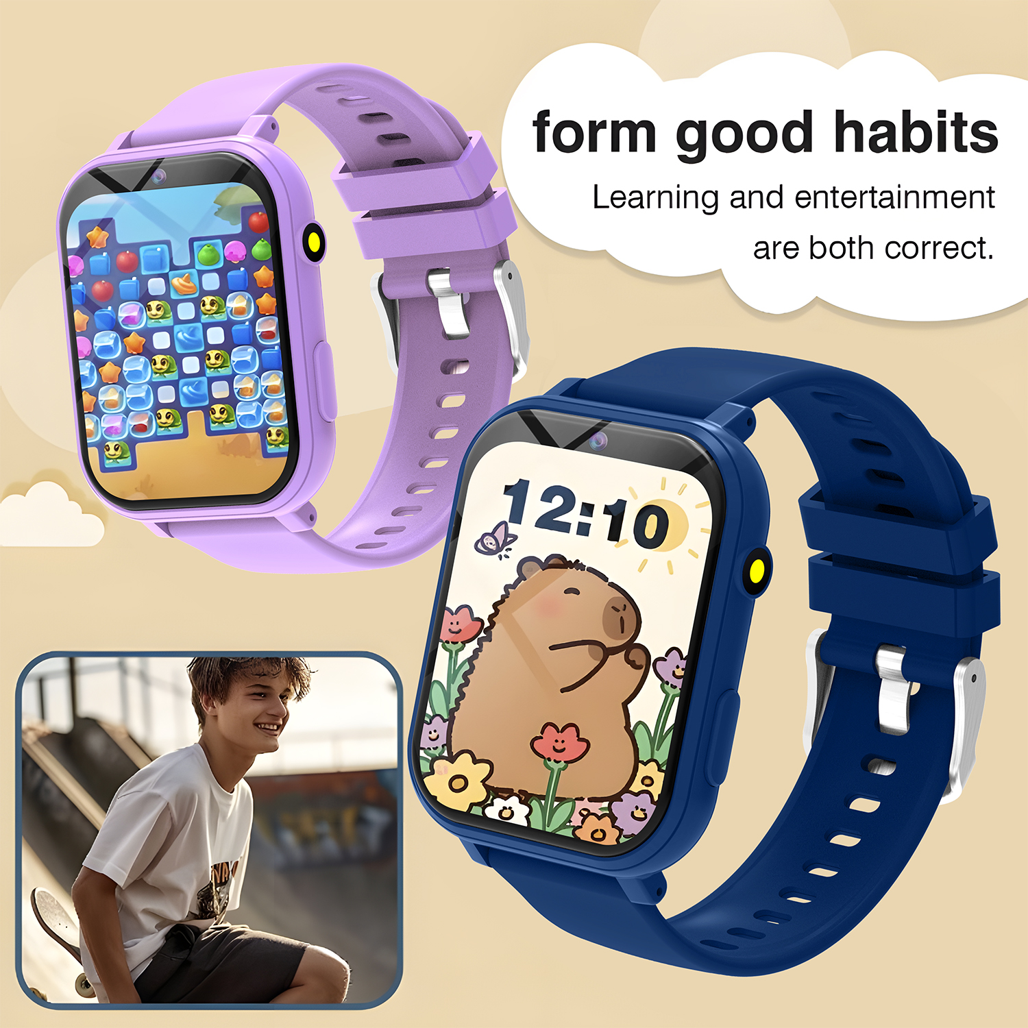 キッズスマートウォッチゲームカメラ懐中電灯睡眠モニタリング大 - Smartwatch Watches For Kid Girl のレビューと価格