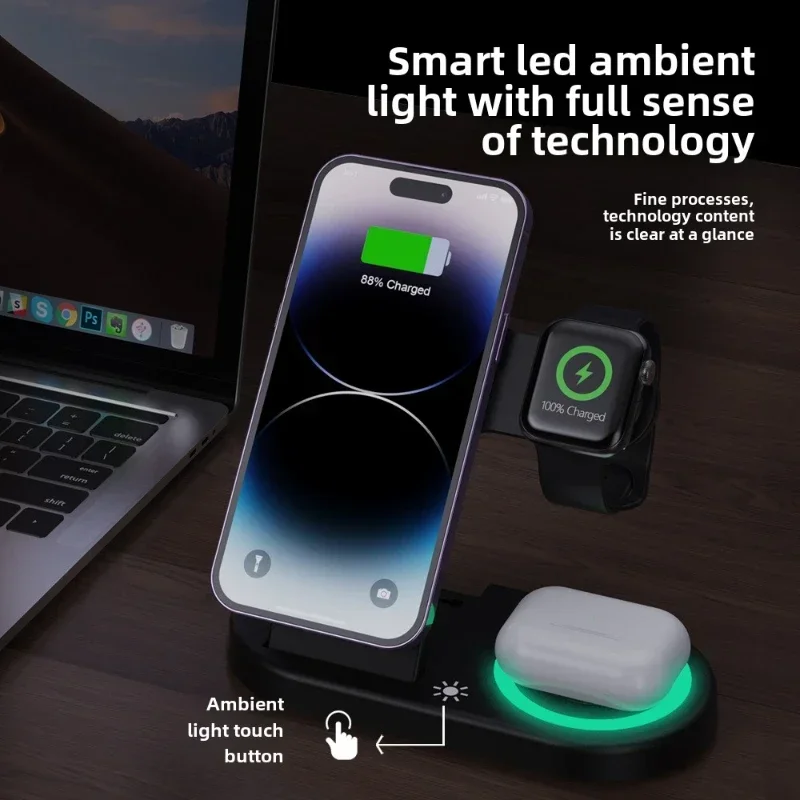 15W急速ワイヤレス充電スタンド 3in1折りたたみ式充電ス - Watch 7 Smartwatch Iphone のレビューと価格