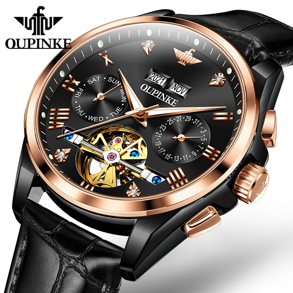 OUPINKE メンズ腕時計カジュアルファッショントップブラ - Leather Watch Strap のレビューと価格