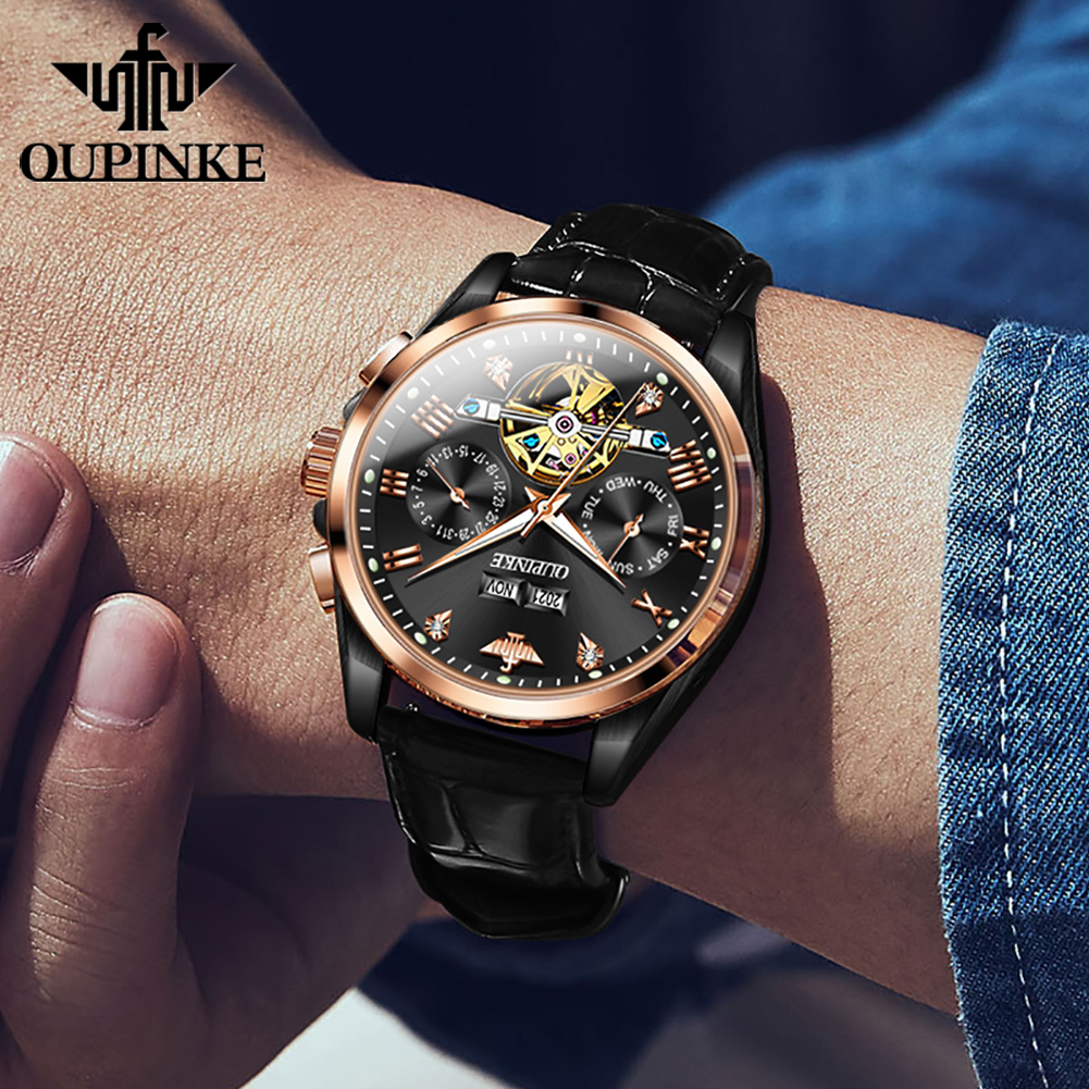 OUPINKE メンズ腕時計カジュアルファッショントップブラ - Leather Watch Strap のレビューと価格