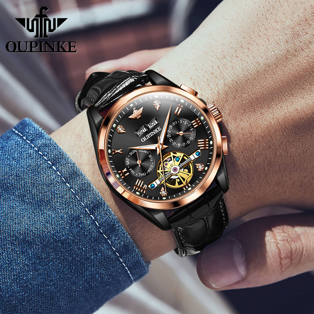 OUPINKE メンズ腕時計カジュアルファッショントップブラ - Leather Watch Strap のレビューと価格