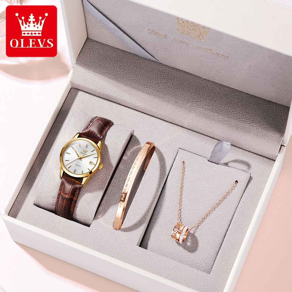 OLEVS腕時計 6898 レディース腕時計 オリジナル エ - Leather Watch Strap のレビューと価格