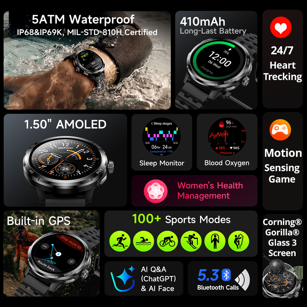 Ulefone Armor Watch Pro スマートウォ - Smartwatch Watches For Men Digital のレビューと価格