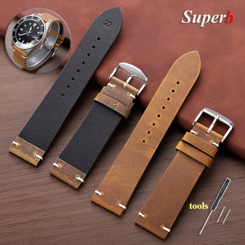 オメガ、セイコー時計バンド用ステッチ牛革レザーブレスレット  - Watches Rolex Smartwatch のレビューと価格