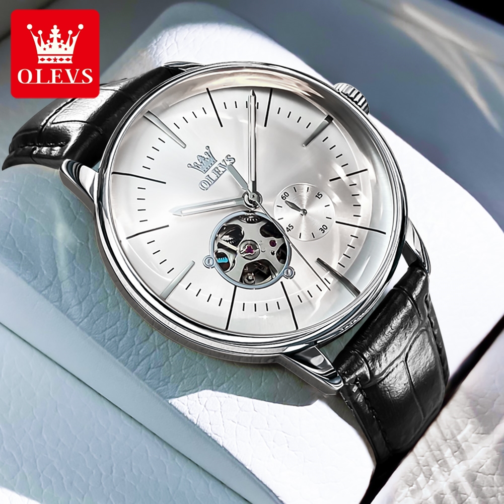 OLEVS 6708 ファッションメンズ腕時計レザーストラッ - Leather Watch Strap のレビューと価格