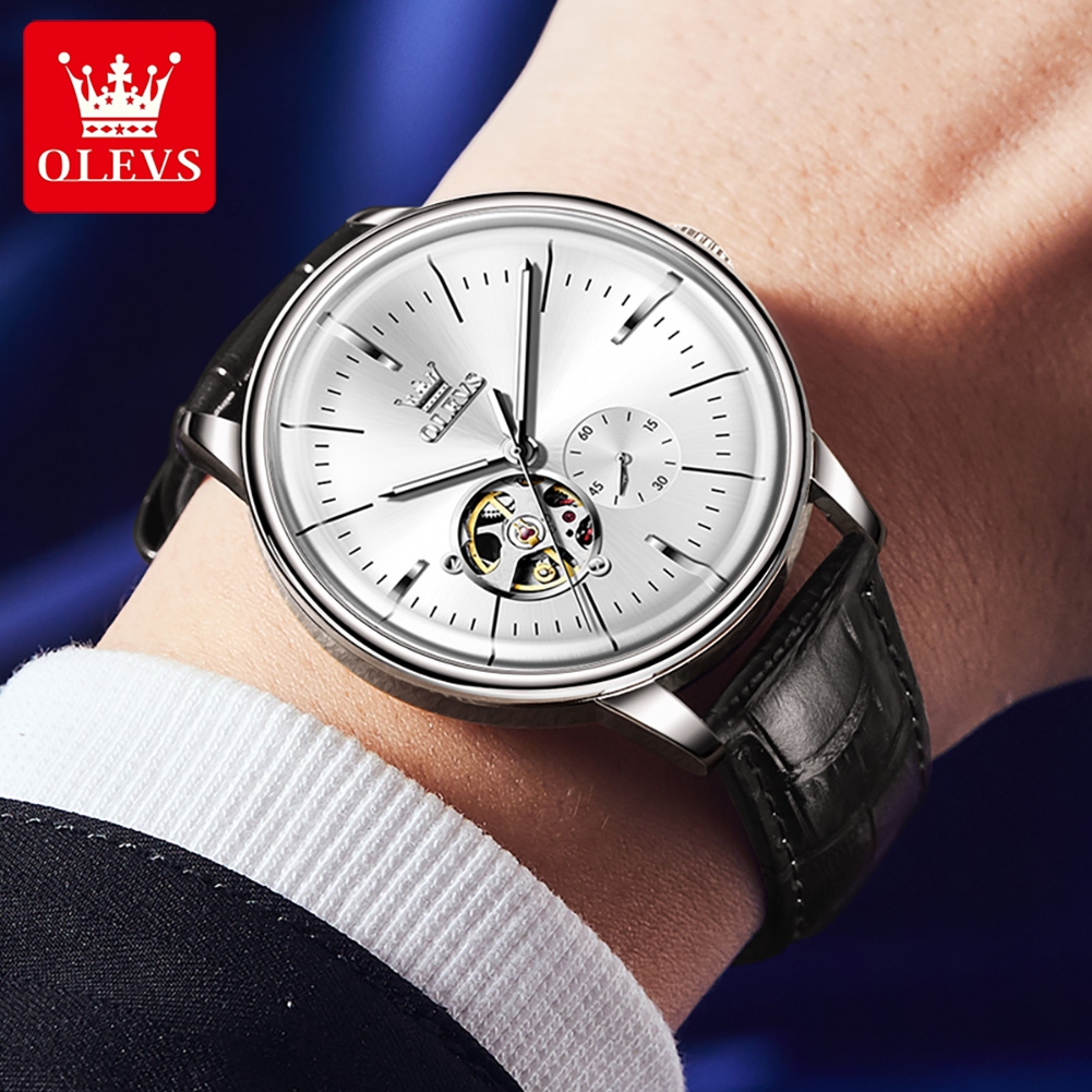 OLEVS 6708 ファッションメンズ腕時計レザーストラッ - Leather Watch Strap のレビューと価格