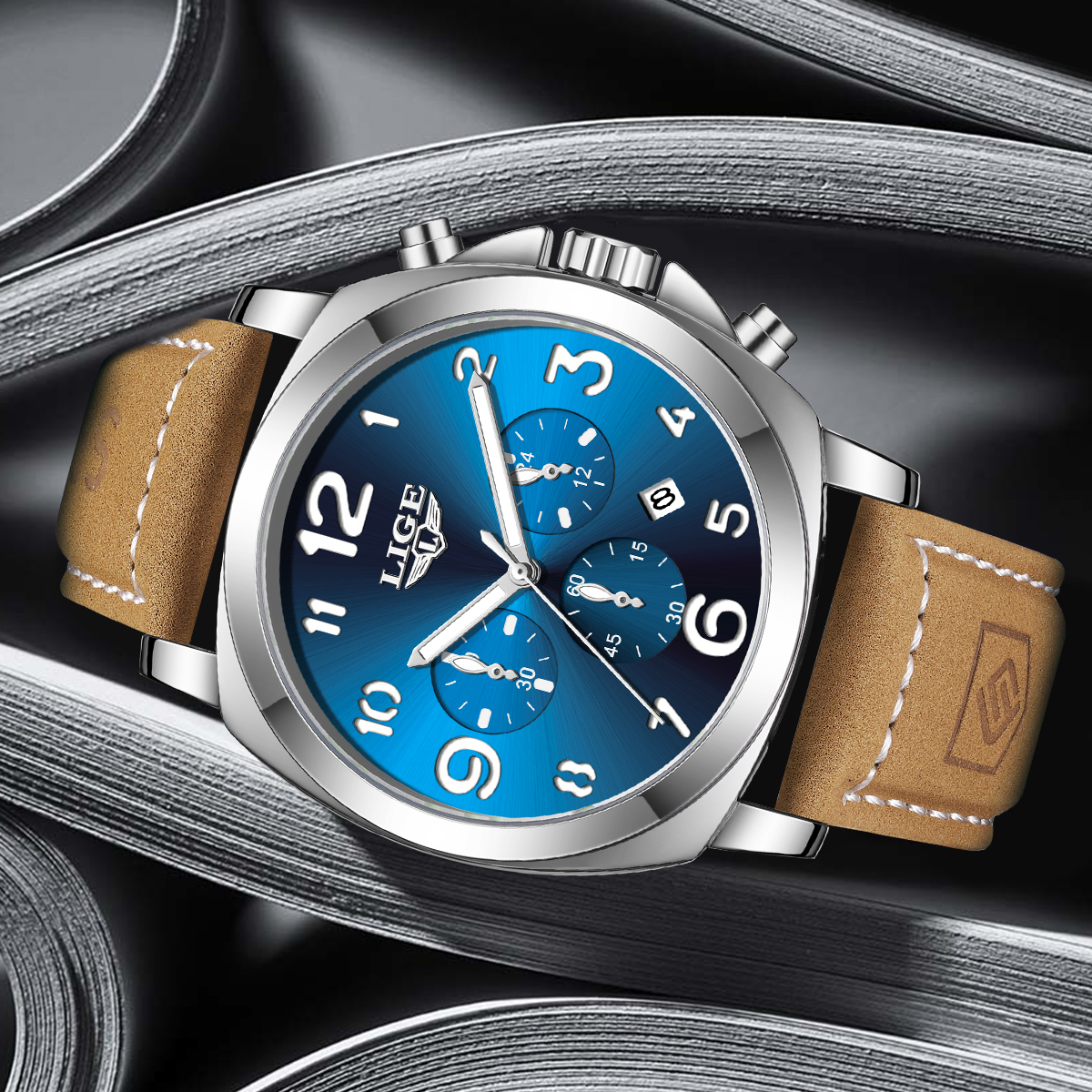 LIGE カジュアルアウトドアクォーツマンウォッチファッショ - Leather Watch Strap のレビューと価格