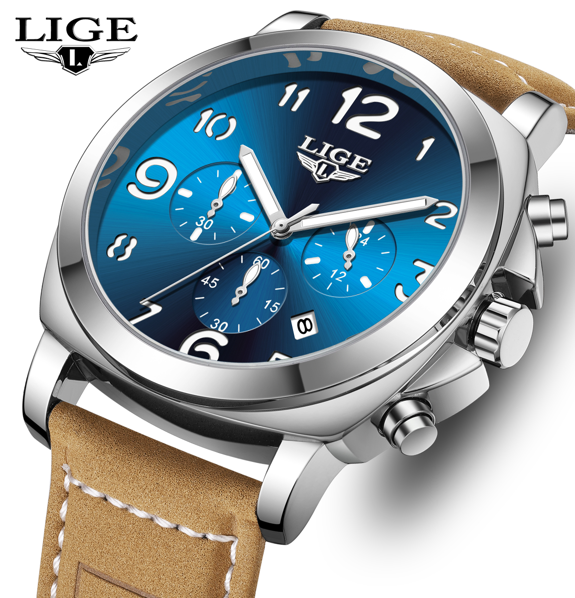 LIGE カジュアルアウトドアクォーツマンウォッチファッショ - Leather Watch Strap のレビューと価格