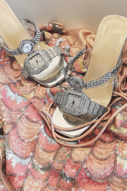 オリジナルデザインクリスタルウォッチハイヒールサンダルレディ - Leather Watch Strap のレビューと価格