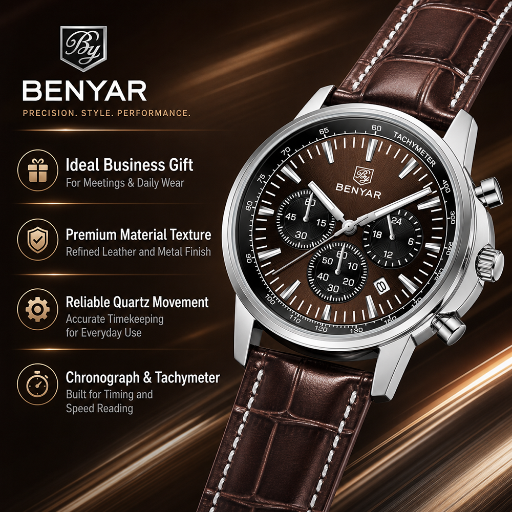 BENYAR トップブランド多機能メンズクロノグラフレザース - Leather Watch Strap のレビューと価格