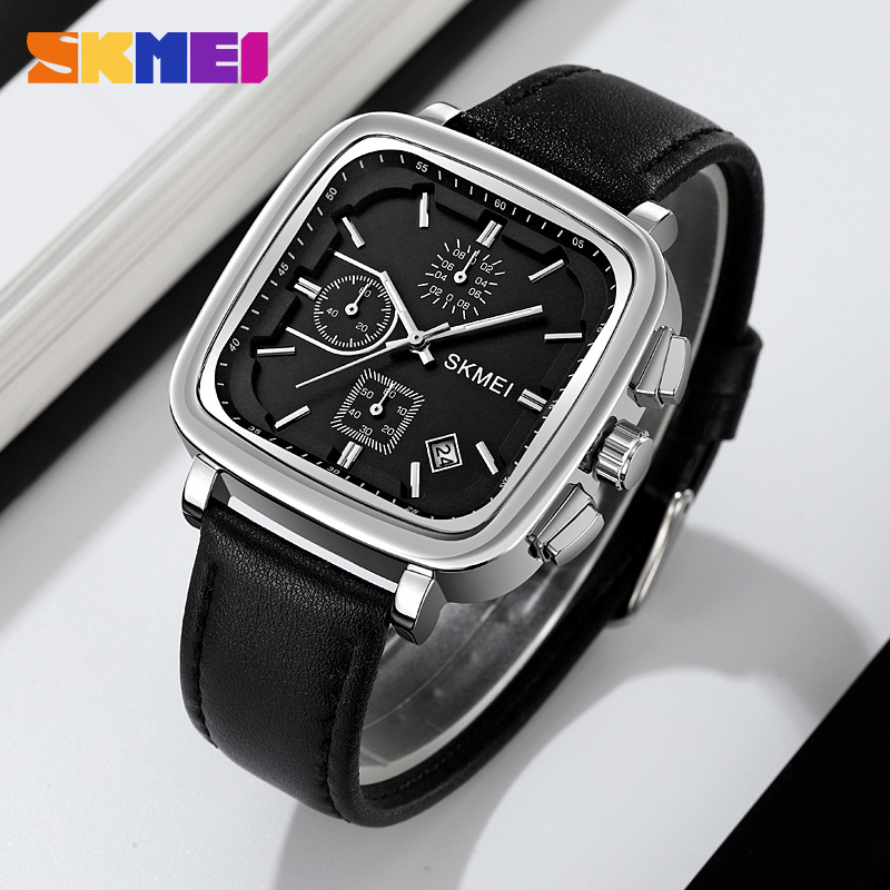 スクエアメンズウォッチクォーツ防水レザーストラップファッショ - Leather Watch Strap のレビューと価格