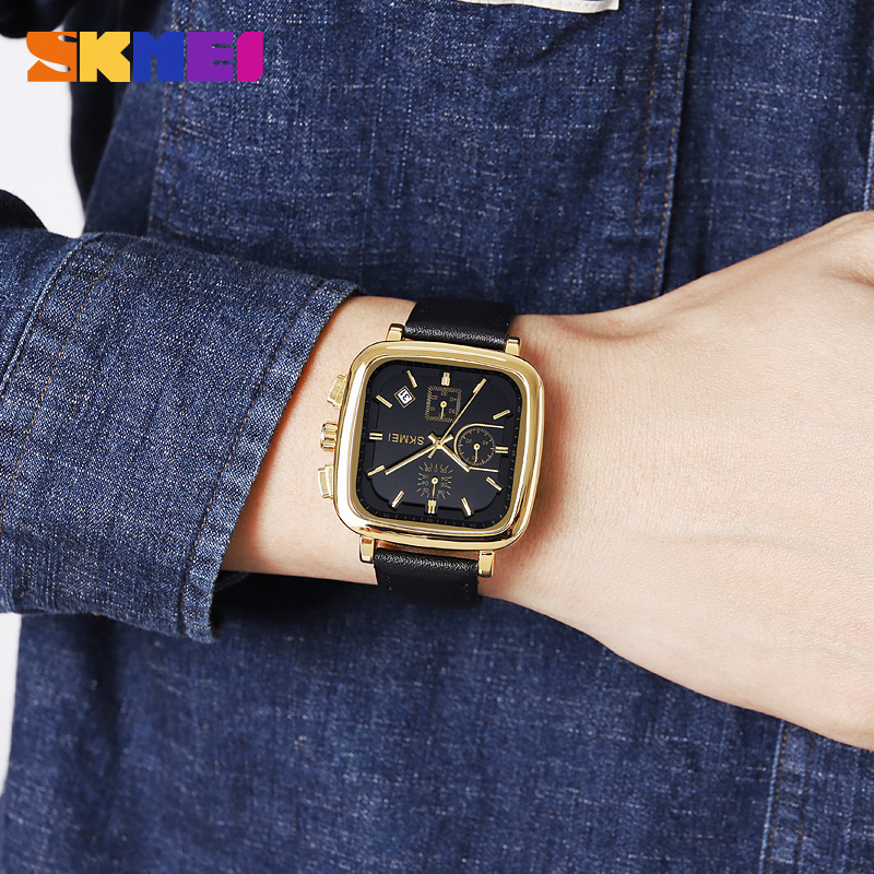 スクエアメンズウォッチクォーツ防水レザーストラップファッショ - Leather Watch Strap のレビューと価格