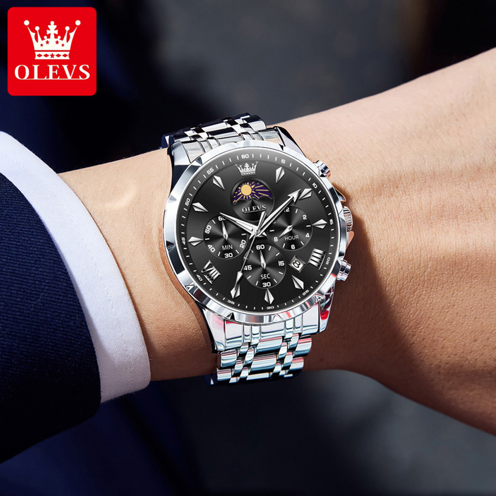 OLEVS 3653 ブランドムーンフェイズカレンダーメンズ - Smartwatch Watches For Men Brands のレビューと価格