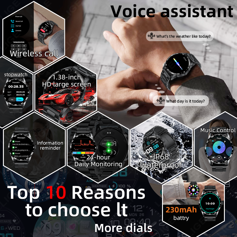 LIGE 新しいメンズスマートウォッチ 1.38 ''スマー - Smartwatch Watches Birthday Gift For Men のレビューと価格
