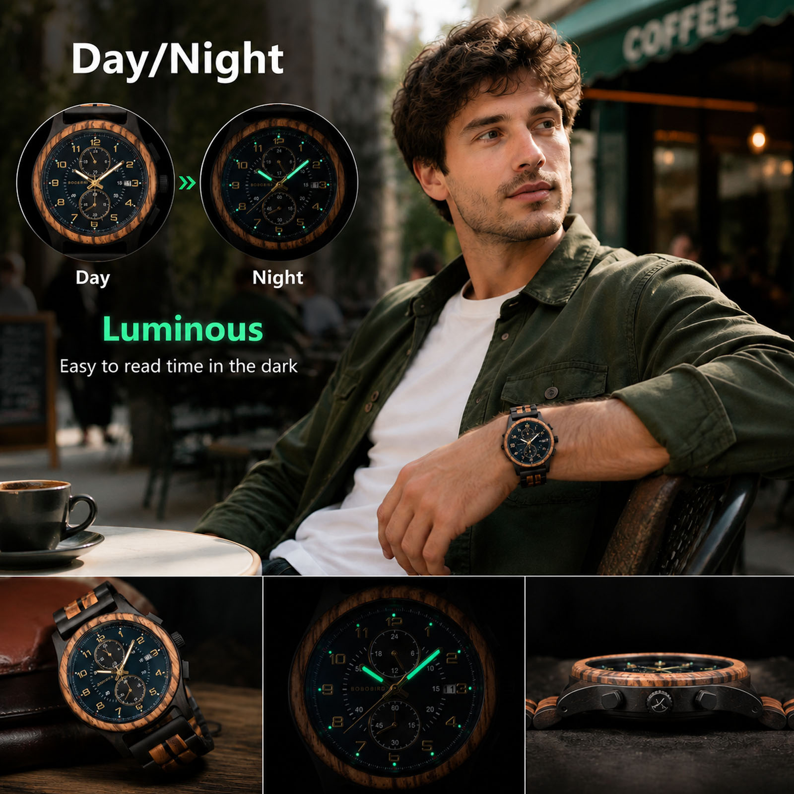 BOBO BIRD メンズ木製クロノグラフ腕時計 夜光針付き - Smartwatch Watches Birthday Gift For Men のレビューと価格