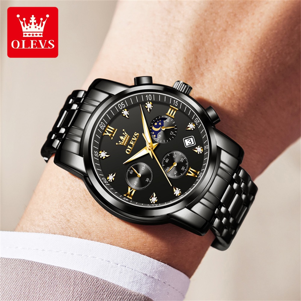 OLEVS 人気のメンズ腕時計ステンレススチールブラックムー - Smartwatch Watches For Men Brands のレビューと価格