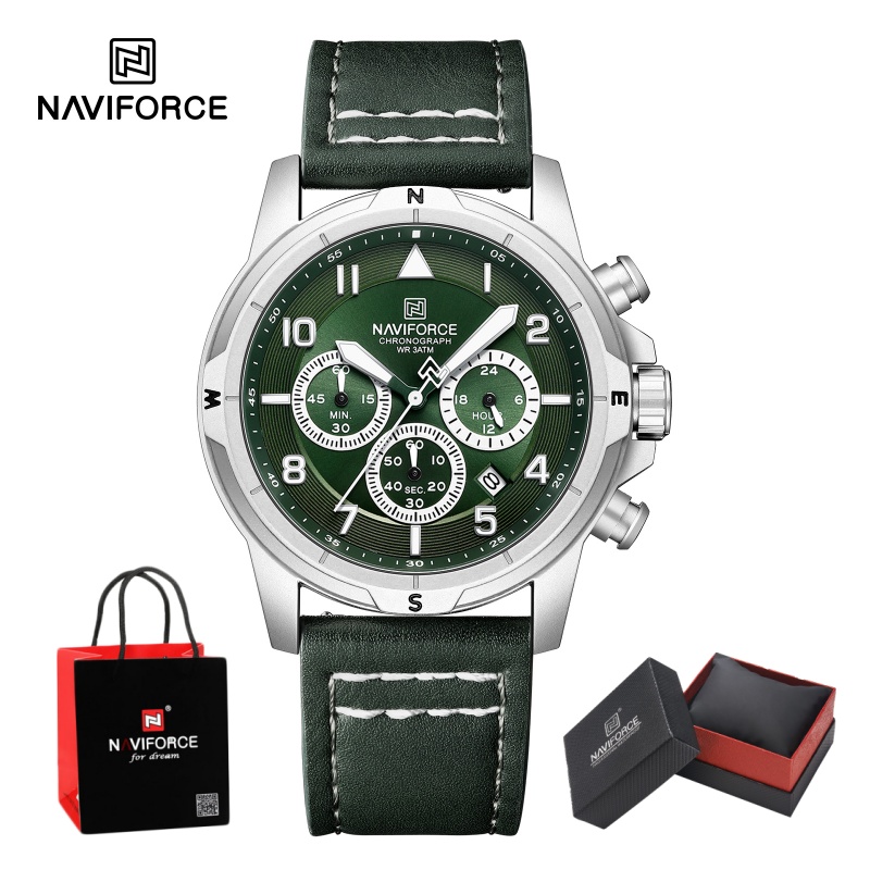 NAVIFORCE ビジネスメンズクォーツクロノグラフ腕時計 - Leather Watch Strap のレビューと価格