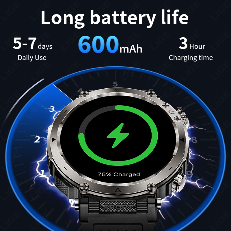新しい軍事屋外スマートウォッチ男性心拍数モニター時計 LED - Smartwatch I Watches のレビューと価格