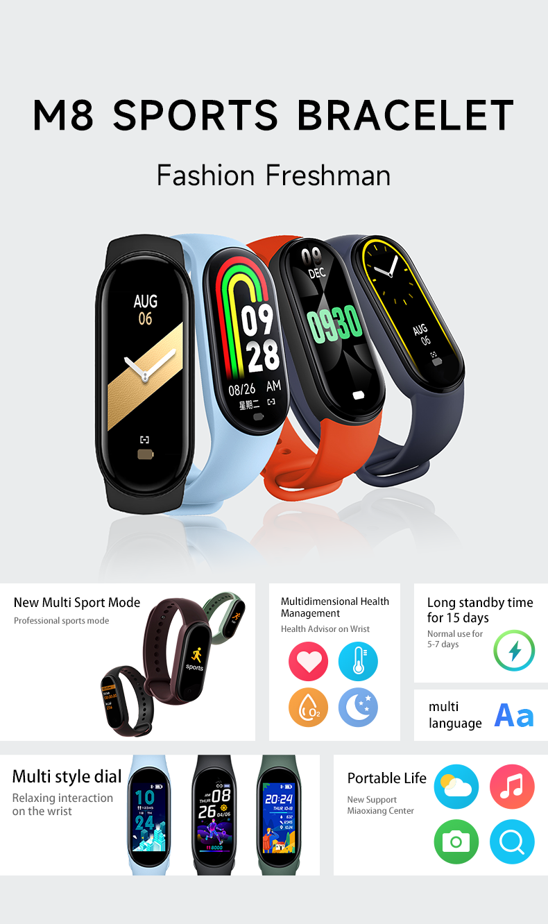 M8 スマートウォッチ男性女性フィットネススマートブレスレッ - Smartwatch Watches For Men Digital のレビューと価格