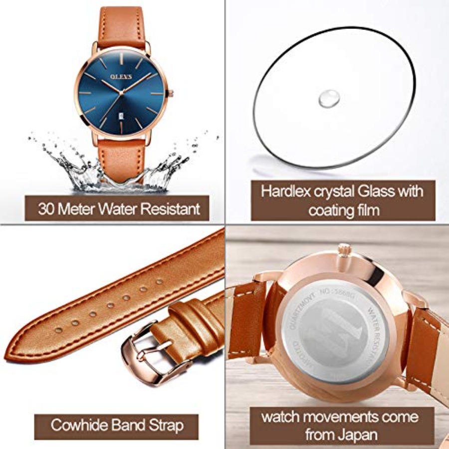 OLEVS メンズレザーウォッチブラック超薄型 6.5 ミリ - Smartwatch Watches For Men Digital のレビューと価格