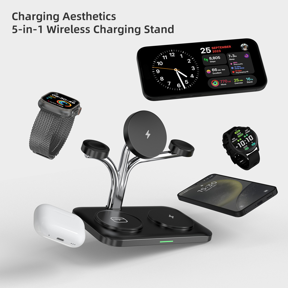 5 in 1 磁気ワイヤレス充電器、デュアルフォンとウォッチ - Smartwatch Phone Watches のレビューと価格