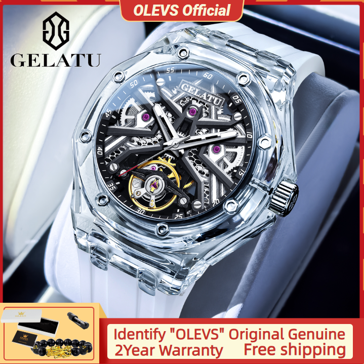GELATU 8002 自動巻き機械式メンズ腕時計 スケルト - Leather Watch Strap のレビューと価格