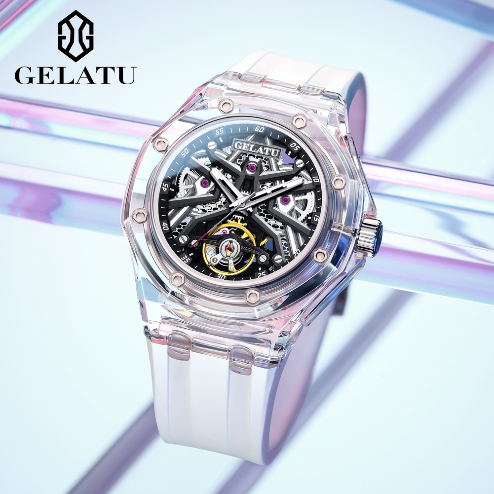 GELATU 8002 自動巻き機械式メンズ腕時計 スケルト - Leather Watch Strap のレビューと価格