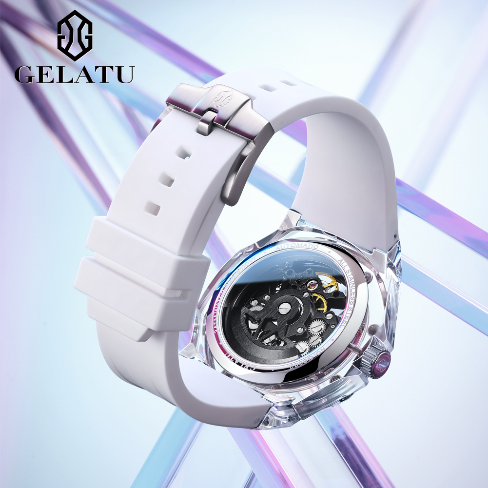 GELATU 8002 自動巻き機械式メンズ腕時計 スケルト - Leather Watch Strap のレビューと価格