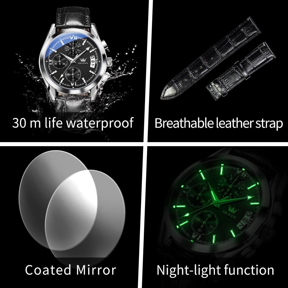 OLEVS トップブランドの高級メンズ腕時計レザーストラップ - Smartwatch Watches For Men Brands のレビューと価格